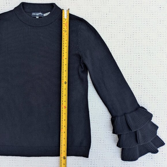 Karl Lagerfeld Paris Black Tiered Ruffle Sleeve Women's Sweater Size XS - Picture 5 of 7